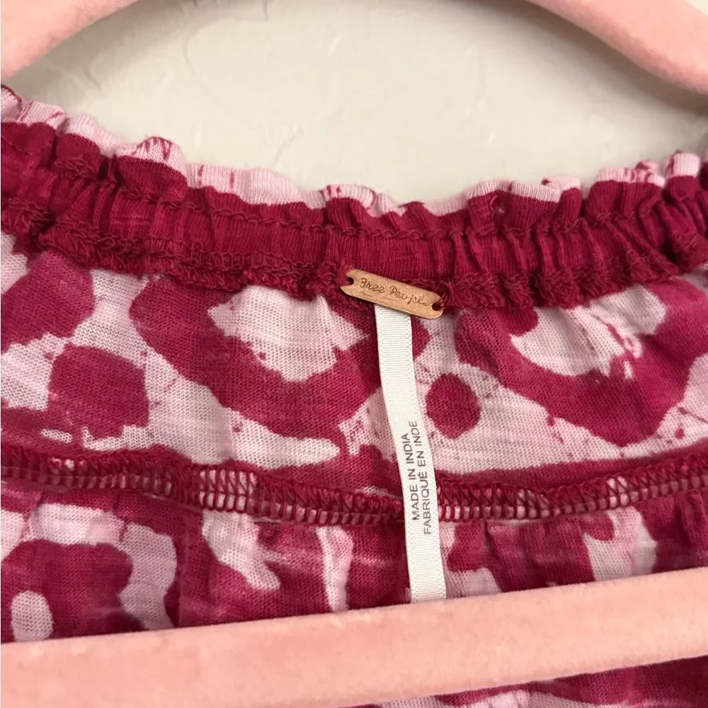 Free People On the Block Bell Sleeve Boho Patterned Top Berry Combo Medium